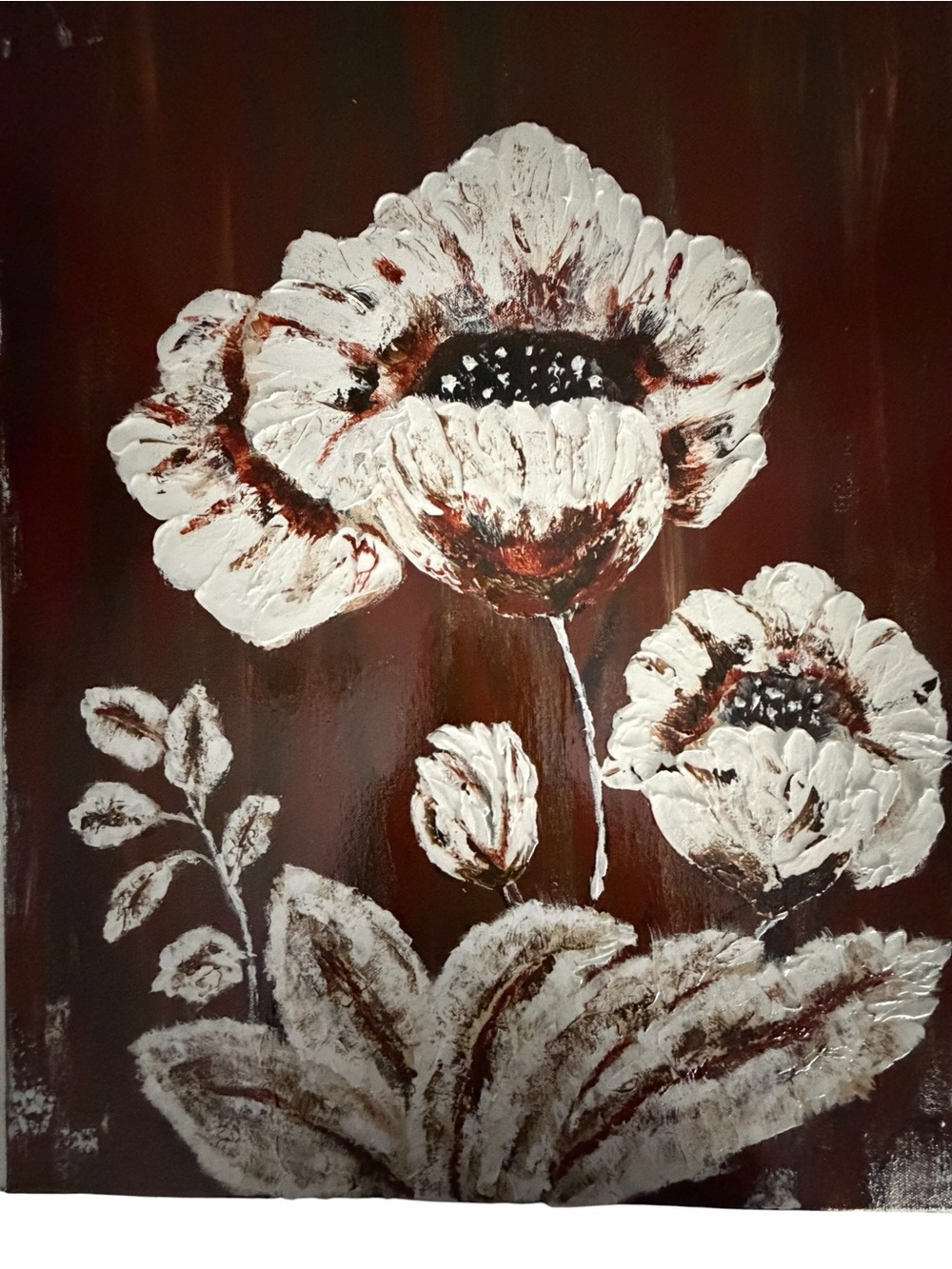 Original Artwork Acrylic’s On Canvas Large White Blooms against Deep Toned Bac - Picture 3 of 16